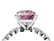 Solitaire Engagement Ring Setting for Fancy Pink Princess Cut Center with Alternating Size Accents and Prong Head in White Gold