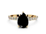 Solitaire Engagement Ring Setting for Fancy Black Pear-Shaped Center with Pave Accents and Prong Head in Yellow Gold