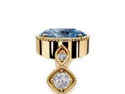 Vintage Station Engagement Ring Setting for Fancy Blue Oval Center with Accents and Prong Head in Yellow Gold