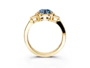 Cluster Engagement Ring Setting for Fancy Blue Round Cut Center with Milgrain Shoulder Clusters and Prong Head in Yellow Gold
