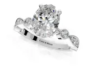Solitaire Engagement Ring Setting for Oval Center with Milgrain Bezel Accents and Prong Head in Platinum