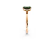 Hidden Halo Engagement Ring Setting for Fancy Green Emerald Cut Center with Thin Round-Wire Band and Prong Head in Rose Gold