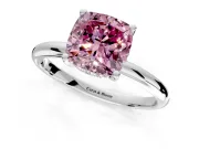 Hidden Halo Engagement Ring Setting for Fancy Pink Cushion Cut Center with Thin Round-Wire Band and Prong Head in Platinum