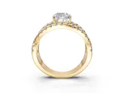 Solitaire Engagement Ring Setting for Cushion Cut Center with Wide-Open Split Shank and Prong Head in Yellow Gold