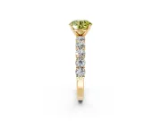 Shared-Prong Engagement Ring Setting for Fancy Yellow Round Cut Center with Graduated Accents and Prong Head in Yellow Gold