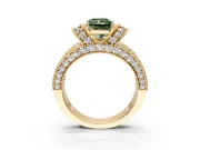 Pave Engagement Ring Setting for Fancy Green Radiant Cut Center with Curved Accent Rows, Openwork and Prong Head in Yellow Gold