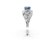 Halo Engagement Ring Setting for Fancy Blue Cushion Cut Center with Marquise and Pave Bypass Band and Prong Head in Platinum