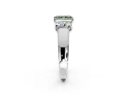 3 Stone Engagement Ring Setting for Fancy Green Radiant Cut Center with Raised Basket Heads and Prong Head in White Gold