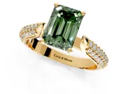 Solitaire Engagement Ring Setting for Fancy Green Emerald Cut Center with Multi-Row Accents and Prong Head in Yellow Gold