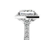Halo Engagement Ring Setting for Princess Cut Center with Pave Accents, Heart Basket and Prong Head in White Gold