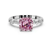 Cluster Engagement Ring Setting for Fancy Pink Cushion Cut Center with Round Cut Accent Band and Prong Head in Platinum