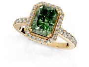 Halo Engagement Ring Setting for Fancy Green Radiant Cut Center with Inner Milgrain Border and Prong Head in Yellow Gold