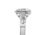 3 Stone Engagement Ring Setting for Radiant Cut Center with Channel Baguette Accents and Prong Head in Platinum