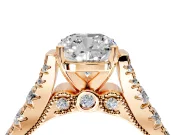 Solitaire Engagement Ring Setting for Cushion Cut Center with Pave Cathedral Shoulders and Prong Head in Rose Gold