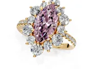 Floral Halo Engagement Ring Setting for Fancy Pink Marquise Center with Pave Accents and Prong Head in Yellow Gold