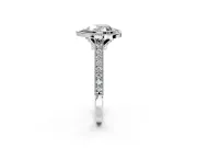 Halo Engagement Ring Setting for Heart-Shaped Center with Milgrain Pave Band and Bezel Head in White Gold