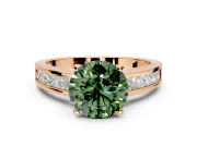 Solitaire Engagement Ring Setting for Fancy Green Round Cut Center with Princess Cut Channel Band and Prong Head in Rose Gold
