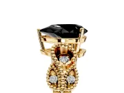 Leaf Engagement Ring Setting for Fancy Black Pear-Shaped Center with Milgrain Accent Band and Prong Head in Yellow Gold