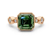 Vintage Station Engagement Ring Setting for Fancy Green Asscher Cut Center with Accents and Prong Head in Rose Gold