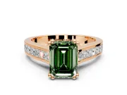 Solitaire Engagement Ring Setting for Fancy Green Emerald Cut Center with Channel Band and Double Claw Prong Head in Rose Gold
