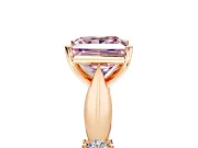 Solitaire Engagement Ring Setting for Fancy Pink Princess Cut Center with Carved Leaf Shoulders and Prong Head in Rose Gold