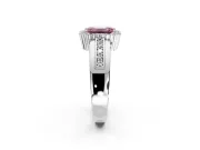 Halo Engagement Ring Setting for Fancy Pink Emerald Cut Center with Wide Band, Inlaid Accent Row and Prong Head in Platinum