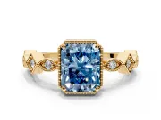 Milgrain Bezel Engagement Ring Setting for Fancy Blue Radiant Cut Center with Marquise Stations and Bezel Head in Yellow Gold
