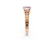 Solitaire Engagement Ring Setting for Fancy Pink Radiant Cut Center with Filigree Band and Prong Head in Rose Gold