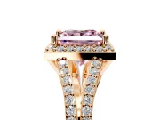 Halo Engagement Ring Setting for Fancy Pink Princess Cut Center with Pave Split Shank and Prong Head in Rose Gold