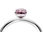 Low-Set Solitaire Engagement Ring Setting for Fancy Pink Emerald Cut Center with Thin Plain Band and Prong Head in Platinum