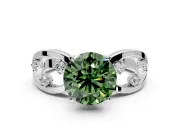 Solitaire Engagement Ring Setting for Fancy Green Round Cut Center with Criss-Cross Accent Band and Prong Head in Platinum