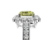 Halo Engagement Ring Setting for Fancy Yellow Asscher Cut Center with Milgrain Channel Band and Prong Head in White Gold