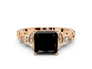 Solitaire Engagement Ring Setting for Fancy Black Princess Cut Center with Filigree Band and Prong Head in Rose Gold