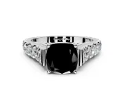 Solitaire Engagement Ring Setting for Fancy Black Cushion Cut Center with Pave Cathedral Shoulders and Prong Head in Sterling Silver