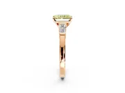 3 Stone Engagement Ring Setting for Fancy Yellow Radiant Cut Center with Channel Baguette Accents and Prong Head in Rose Gold