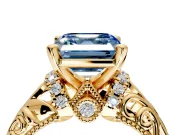 Solitaire Engagement Ring Setting for Fancy Blue Asscher Cut Center with Filigree Accent Basket and Prong Head in Yellow Gold