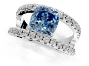 Solitaire Engagement Ring Setting for Fancy Blue Cushion Cut Center with Wide-Open Split Shank and Prong Head in Sterling Silver
