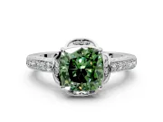 Floral Engagement Ring Setting for Fancy Green Cushion Cut Center with Four Accent Clusters and Prong Head in Platinum