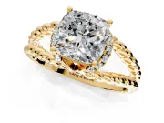 Halo Engagement Ring Setting for Cushion Cut Center with Rope Twist Split Shank and Prong Head in Yellow Gold