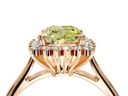 Starburst Halo Engagement Ring Setting for Fancy Yellow Cushion Cut Center with Thin Round-Wire Band and Prong Head in Rose Gold