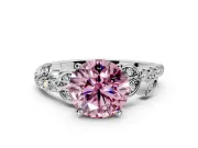 Leaf Motif Engagement Ring Setting for Fancy Pink Round Cut Center with Pave Band and Prong Head in Platinum