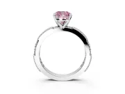 Solitaire Engagement Ring Setting for Fancy Pink Cushion Cut Center with Milgrain-Edged Pave Band and Prong Head in Platinum
