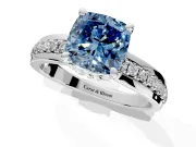 Solitaire Engagement Ring Setting for Fancy Blue Cushion Cut Center with Raised Channel Band and Prong Head in Sterling Silver