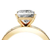 Solitaire Engagement Ring Setting for Princess Cut Center with Channel Baguette Band and Prong Head in Yellow Gold