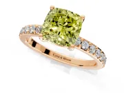 Solitaire Engagement Ring Setting for Fancy Yellow Cushion Cut Center with Round Cut Pave Band and Prong Head in Rose Gold