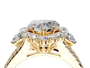 Halo Engagement Ring Setting for Heart-Shaped Center with Two-Strand Split Shank and Prong Head in Yellow Gold