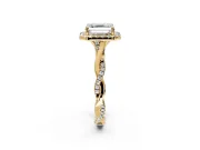 Halo Engagement Ring Setting for Asscher Cut Center with Twist Band and Prong Head in Yellow Gold