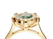 Single Halo Engagement Ring Setting for Fancy Green Marquise Center with Corner Claws, Plain Band and Prong Head in Yellow Gold