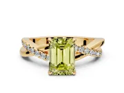 Crossover Engagement Ring Setting for Fancy Yellow Emerald Cut Center with Pave and Plain Strands and Prong Head in Yellow Gold