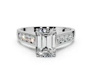 Solitaire Engagement Ring Setting for Emerald Cut Center with Cathedral Channel Band and Prong Head in Platinum